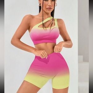 Yoga Party Ombré One shoulder cut out Sports Set